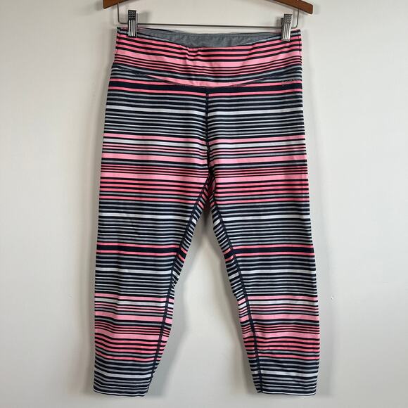 Calvin Klein Leggings Performance Striped Capri Pink Gray Black Size Large Yoga - Picture 1 of 10